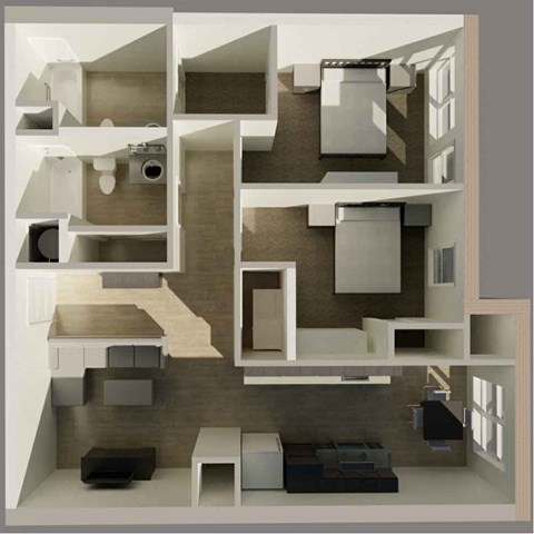 Floor plan for 2 beds, 2 baths, 899 sqft